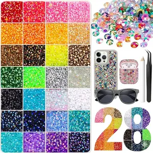32000pcs Resin Rhinestones Bedazzling Kit, Flatback AB Colorful Crystal Stones with Picker Pencil & Tweezers, for DIY Nail Art, Phone Case Decoration (Nail Art Accessory)