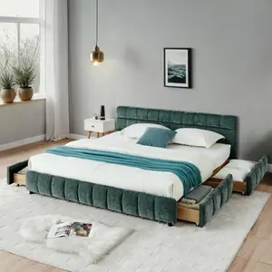 Niccae King Size Upholstered Bed ,comfortable upholstered bed frame, Chenille fabric, with headboard and solid bed frame. With drawer for storage.-Beige(88.5''*85.5''*31'')