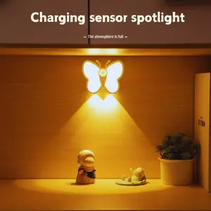 Cute Small Butterfly Rechargeable LED Night Light with Motion Sensor, 3 Lighting Modes, Magnetic Stairway Lamp for Hallway Bedside Desk Closet, Home Decor Lighting, Ambient Lighting, Decorative Ambiance Lighting