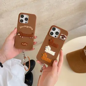 Embroidered plush dachshund phone case suitable for iPhone17promax, Apple 16/15, Casing