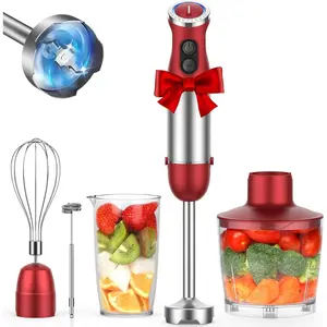 5-in-1 Hand Immersion Blender, 1000W 12 Speed Handheld Blender Stick with Copper  Stainless Steel , 600ml Mixing Beaker,500ml  Processor, Whisk, Milk Frother, Non-BPA, Red