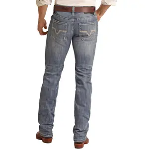 Rock & Roll: Medium Vintage Beige Leather Pistol Stackable Bootcut Jeans