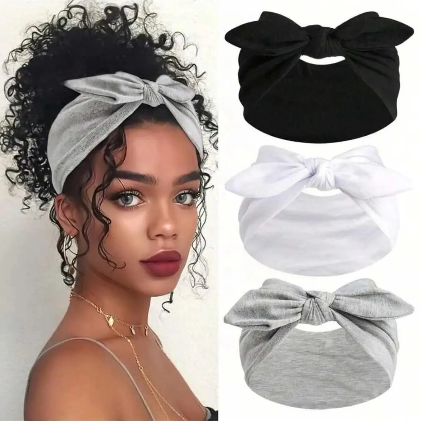 3 Pcs Cute Solid Color Elastic Hair Bands Set, Bow Detail Design, Wide Fashion Elastic Headbands, Sweat Absorbing Yoga Headbands, Workout Headband, Gym Headband, Outdoor Activities, Sport Headbands, Sports Hair Bands