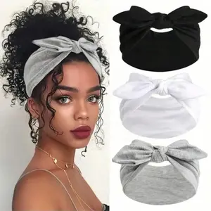 3 Pcs Cute Solid Color Elastic Hair Bands Set, Bow Detail Design, Wide Fashion Elastic Headbands, Sweat Absorbing Yoga Headbands, Workout Headband, Outdoor Activities