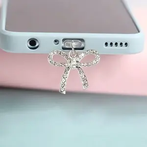 Diamond Bow Phone Dust Plug Charm, Cute Anti-Dust Accessory for iPhone/Type-C Charging Port, Stylish Mobile Decoration for Cellphone, Cellphone Accessories