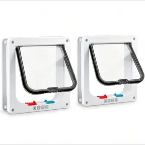 Four-Way Lock Cat Door Set of 2, Easy Installation, Suitable for Glass, Wood, Brick, Metal Doors, Transparent, Cats and Small Dogs