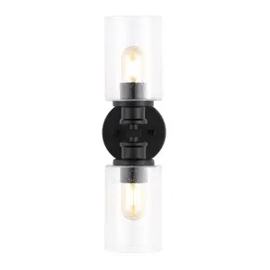 JONATHAN Y Jules Edison 16.5" Cylinder Iron/Seeded Glass Farmhouse Contemporary LED Wall Sconce JONATHAN Y Jules Edison 16.5" Cylinder Iron/Seeded Glass Farmhouse Contemporary LED Wall Sconce
