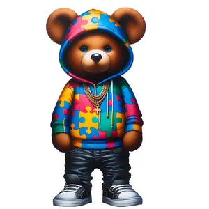 5-Pack or 10-Pack Autism Puzzle Bear DTF Heat Transfer DIY TShirt Printing