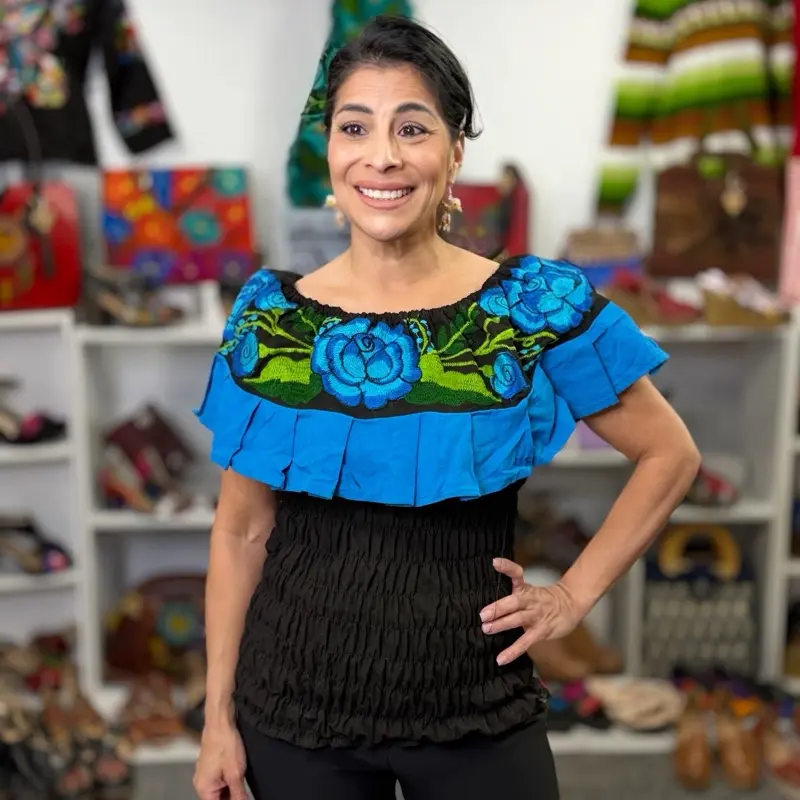 Blusa lupita XL campesina - Hand Embroidery blouse made in Mexico color style uniqueness artesanalmente