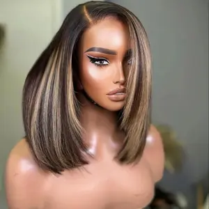 Jessie's Wig 12" Highlight Honey Straight Bob Layered 13x5 Pre Everything Wig Glueless Wig for Beginners