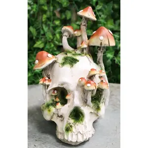 Day Of The Dead Toadstool Mushrooms And Moss Fungi Gothic Skull Figurine