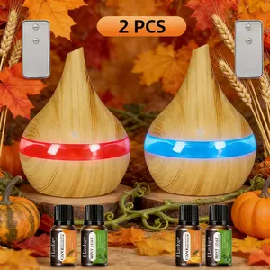 2-Pack 300ml USB-Powered Humidifier & Diffuser Set with Remote - Ultra Quiet with 7-Color Night Light for Bedroom, Office, or Winter Travel relaxing Dual Spray Ultrasonic Humidifier aroma fireplace essential air Oil Colorful LED Flame Mini home gift