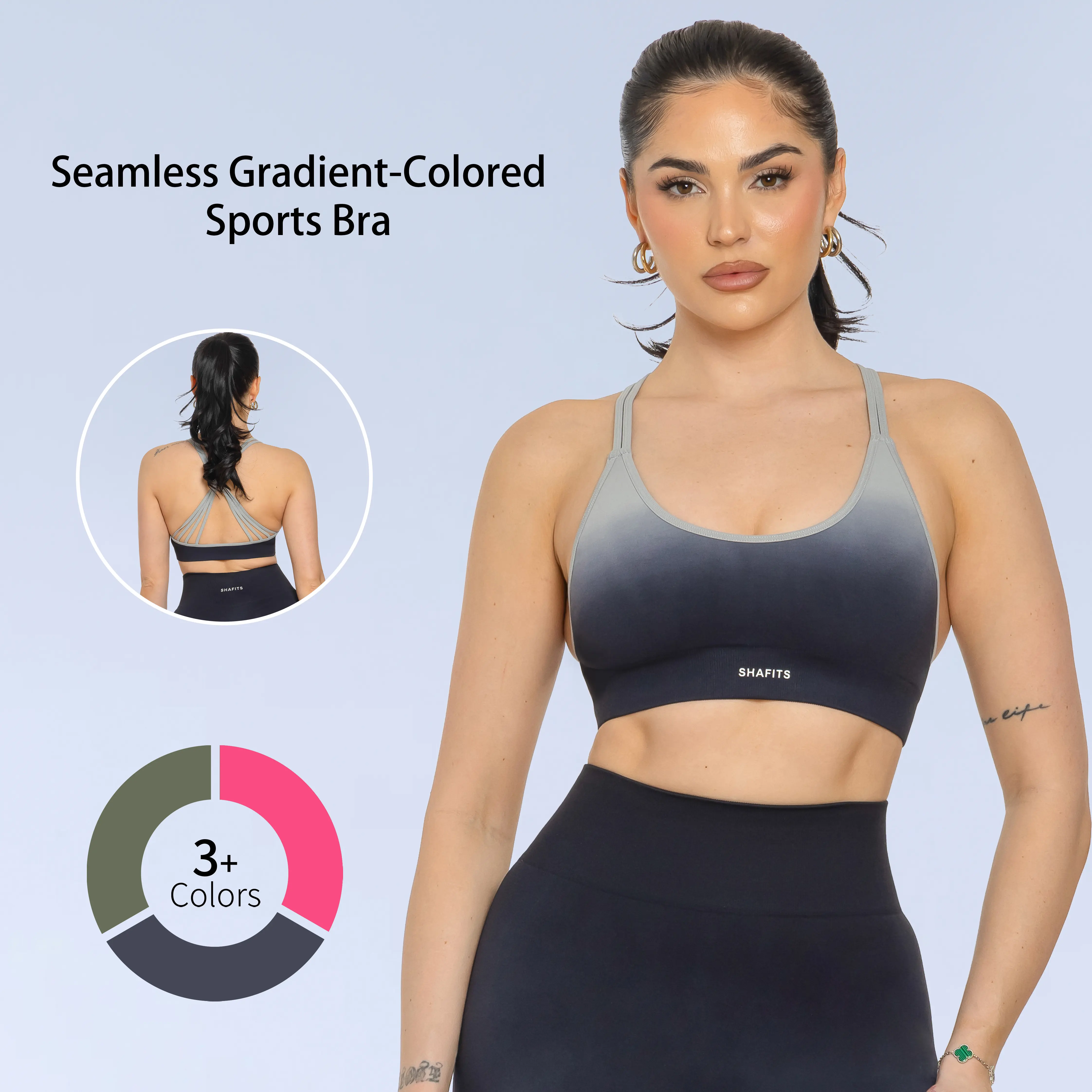 SHAFITS Women's Seamless Gradient Padded Activewear Sports Bra - Removable Pads, Medium Support, Crisscross Crossover Back, Bra-Style Performance Fit for High-Impact Workouts & Yoga, Padded Sports Bra, Activewear Sports Bras