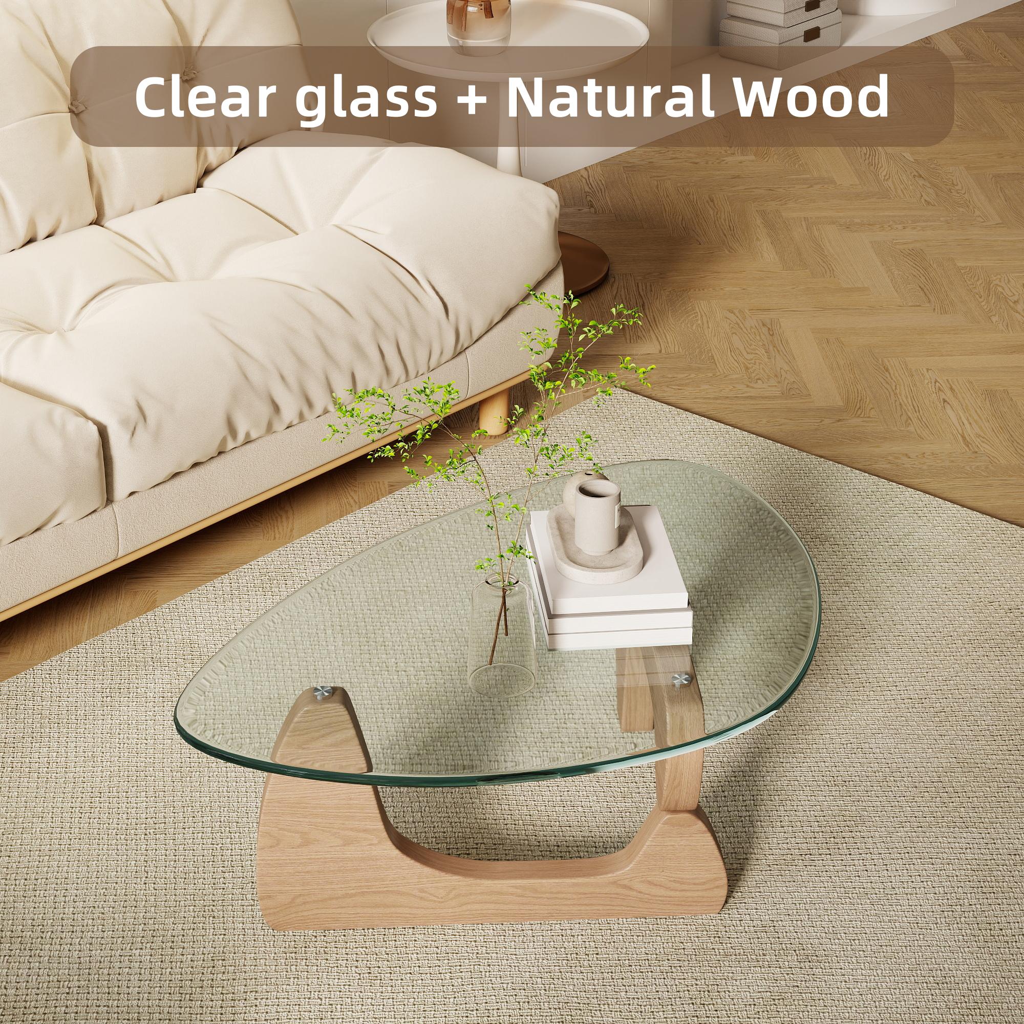 NYUN Glass Coffee Tables Small Farmhouse Coffee Table Mid-Century Modern Wood Center Table for Living Room