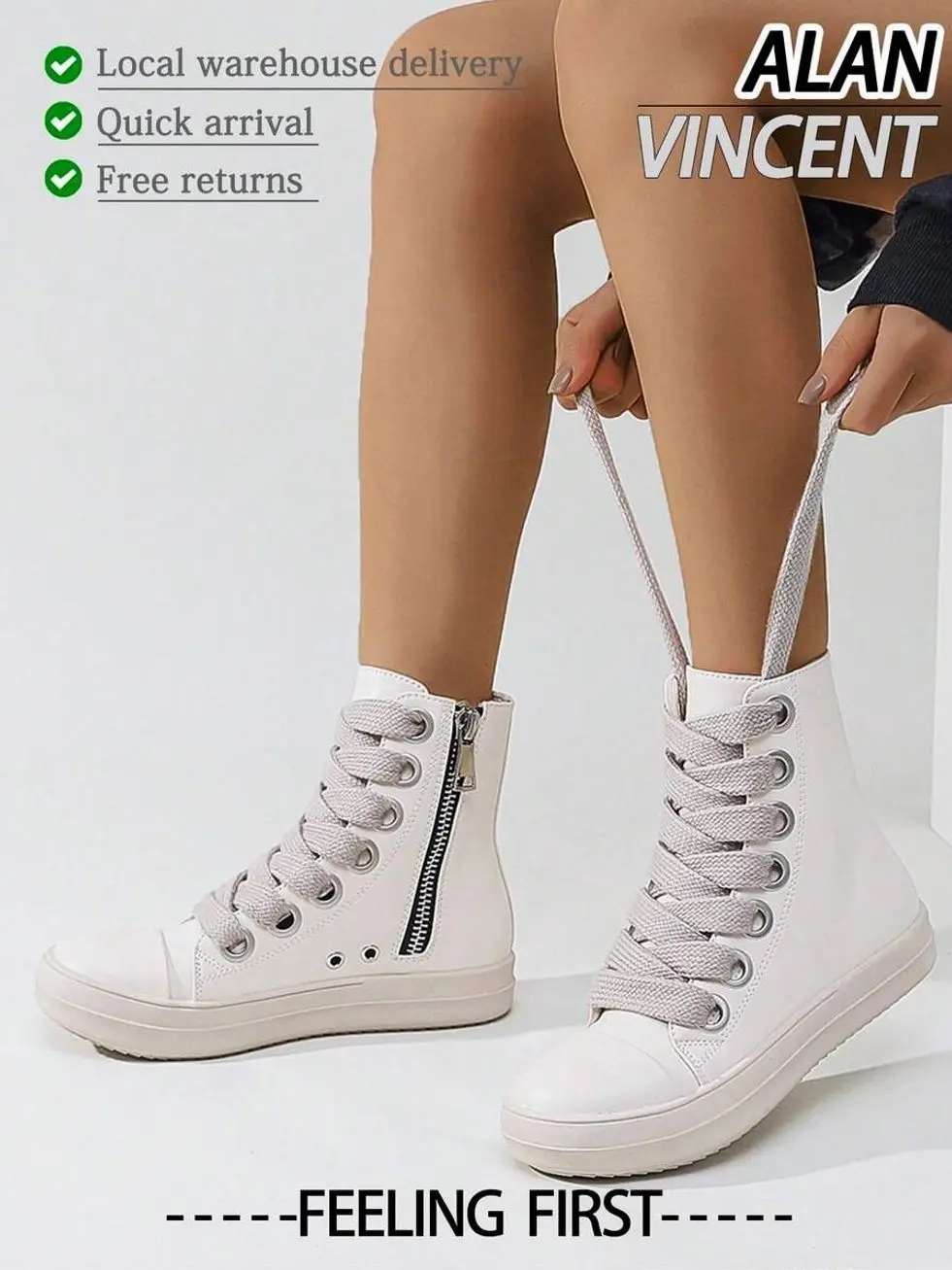 Women’s Lace-Up High Top Boots – Side Zip Flat Casual Fashion Combat Boots