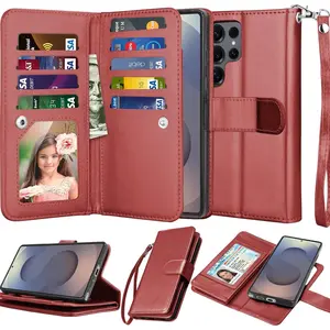 Galaxy S25 Ultra Case, for  Galaxy S25 Ultra Wallet Case, [9 Card Slots] PU Leather ID Credit Card Holder Folio Flip [Detachable] Kickstand  Phone Cover & Lanyard [ Red]
