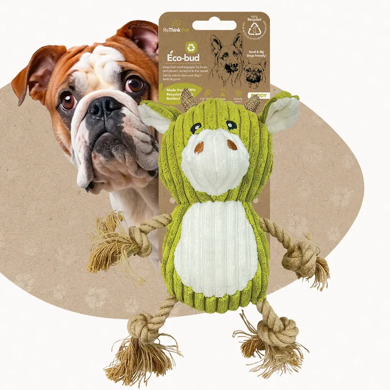 ReThink Pet Eco Friendly Plush Rope Toy with Built-in Squeak for Aggressive Chewers - Durable and Fun