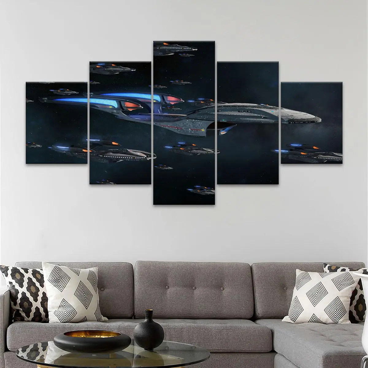 Space Voyage Pattern Unframed Canvas Painting, 5 Counts/set Modern Art Poster, Wall Art Decor for Home Living Room Bedroom Office, Ornaments