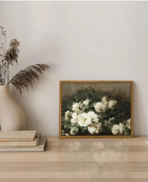 InSimSea Framed Canvas Wall Art Vintage Decor, Vintage Flower Pictures Decor Aesthetic, Small Wall Art, Desk Shelf Decor, Floral Paintings Decor for Bedroom Bedroom Office Decor, 8"x10"