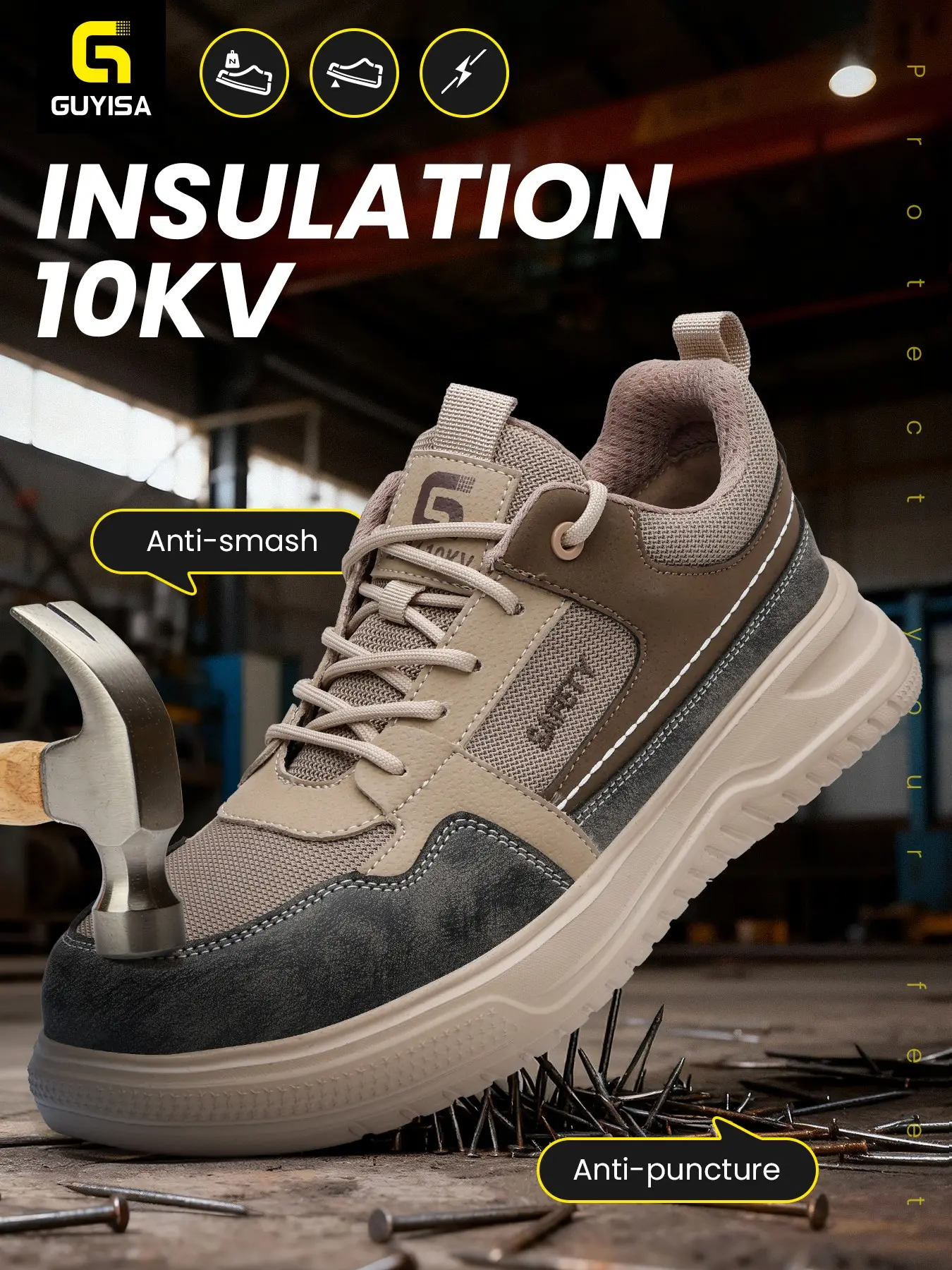 Guyisa Electrician Insulation Shoes, New Four-Season Casual Anti-Puncture 10kv Plastic Toe Kevlar Sole Work Boots, Safety Work Boot, Medium Width, Safety Footwear