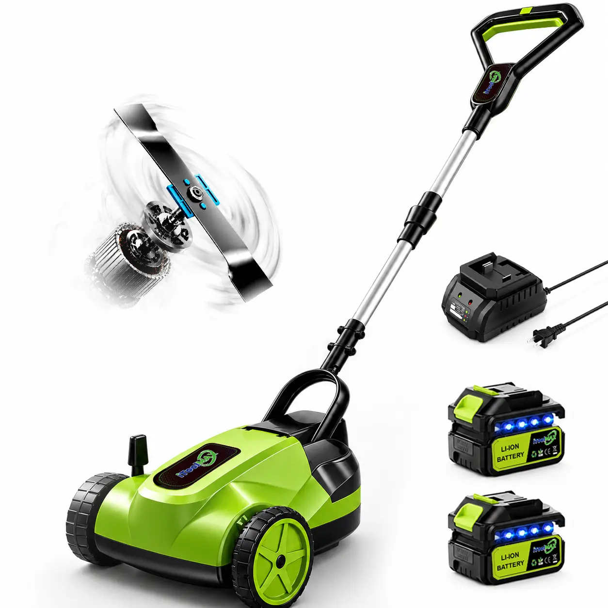 iTool MAX 8.7-Inch Cordless Battery Powered Lawn Mower - Lightweight, Portable, Brushless Motor, 1-Handed Grip, Multi-Blade System, 3-in-1 Garden Tool (Mower, Trimmer, Edger) for Small to Medium Backyards Bush Cutting