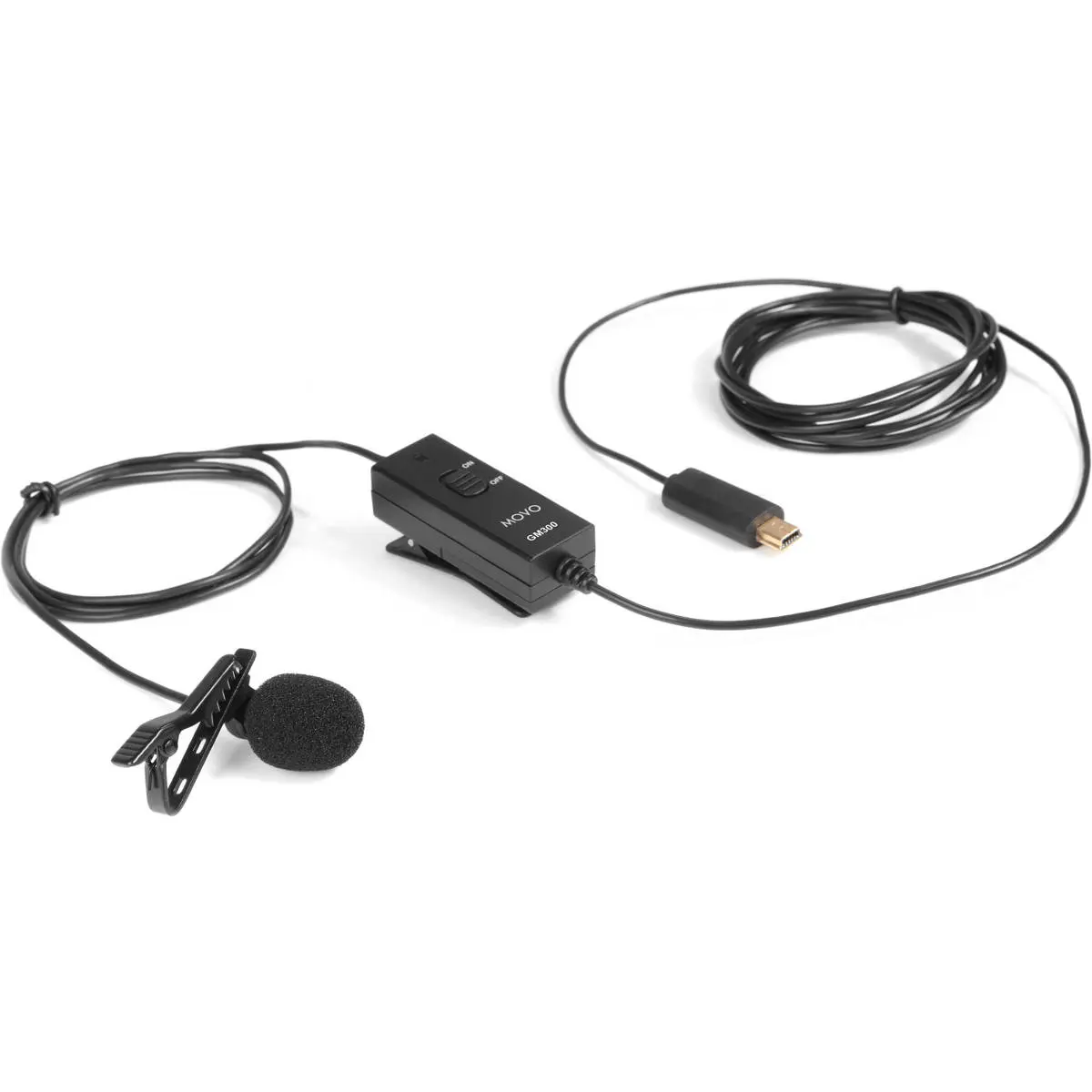 Movo Photo GM300 Compact Durable Portable Battery-Powered Lavalier Lapel Omnidirectional Condenser Microphone with Noise Reduction Audio for GoPro HERO3, HERO3+, HERO4