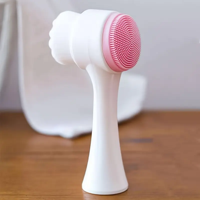 Dual-Effect Facial Cleansing Brush - Manual Exfoliating Scrub with Soft Bristles & Silicone Pad for Deep Pore Cleansing, Gentle Skincare, Makeup Removal - No Battery Needed, Fragrance-Free, Non-Electric