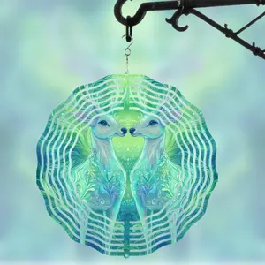 360 Degree Hanging Wind Spinner Artistic Metal Deer Design in Teal Blue for Garden Balcony All Season Outdoor Decor Reflective Ornament