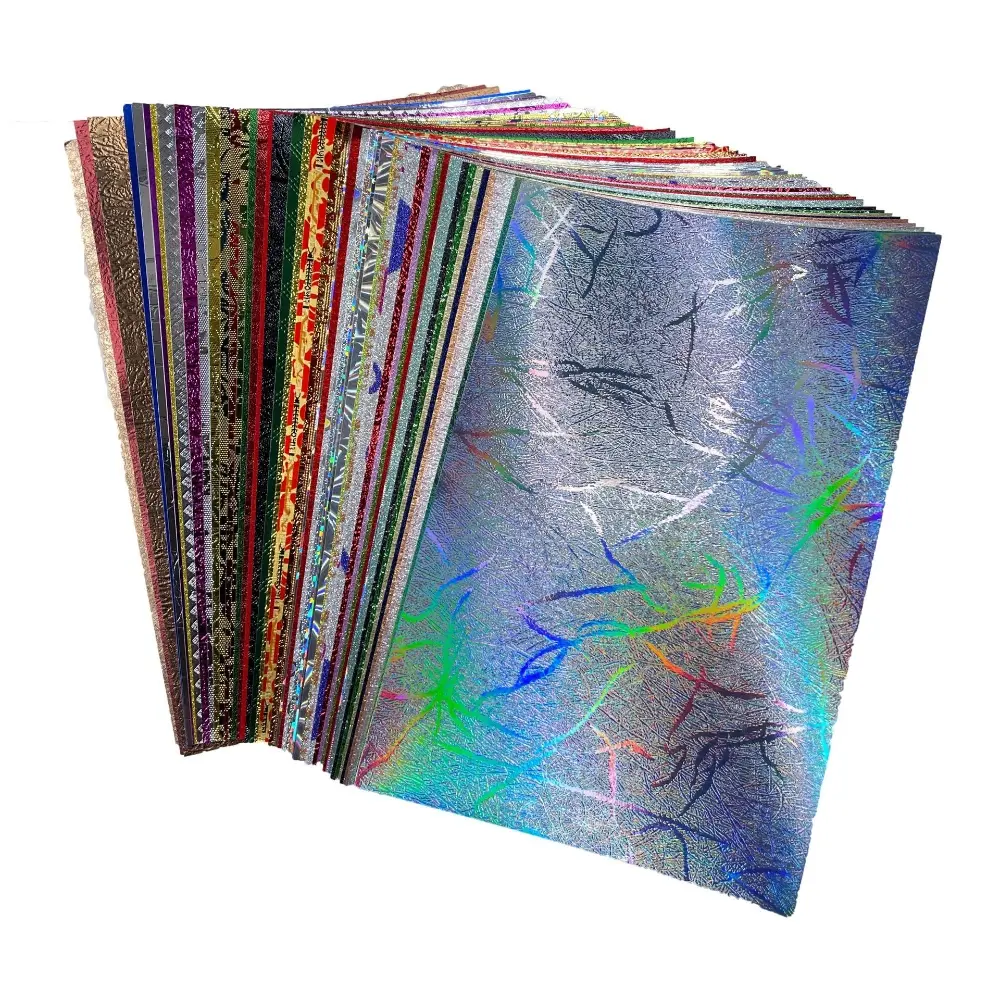 A5/A6 120g Glitter Textured Scrapbook Paper 50 Sheets Assorted Colors Designs Embossed Holographic Art Paper DIY Greeting Cards Junk Journal Supplies Craft Scrapbooking Paper