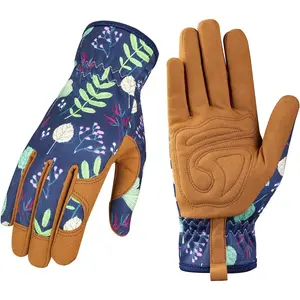 Leather Gardening Gloves for Women - Working Gloves for Weeding, Digging, Planting, Raking and Pruning