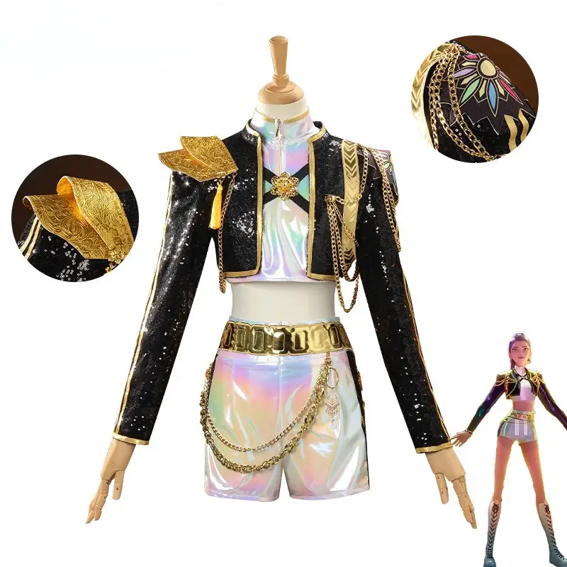 Viral Kids Halloween Kpop Demon Hunter Costume for Girls HUNTR/X Rumi, Zoey & Mira Anime Dance Cosplay party Outfit for Stage Performance Wear with Bl