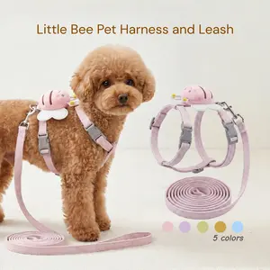 Little Bee Pet Harness & Leash Set – Corduroy H-Type Ergonomic Adjustable Vest for Small Medium Dogs Cats – 5 Colors Ins Minimalist Cream Style – Breathable Soft Outdoor Walking Wedding Party Daily