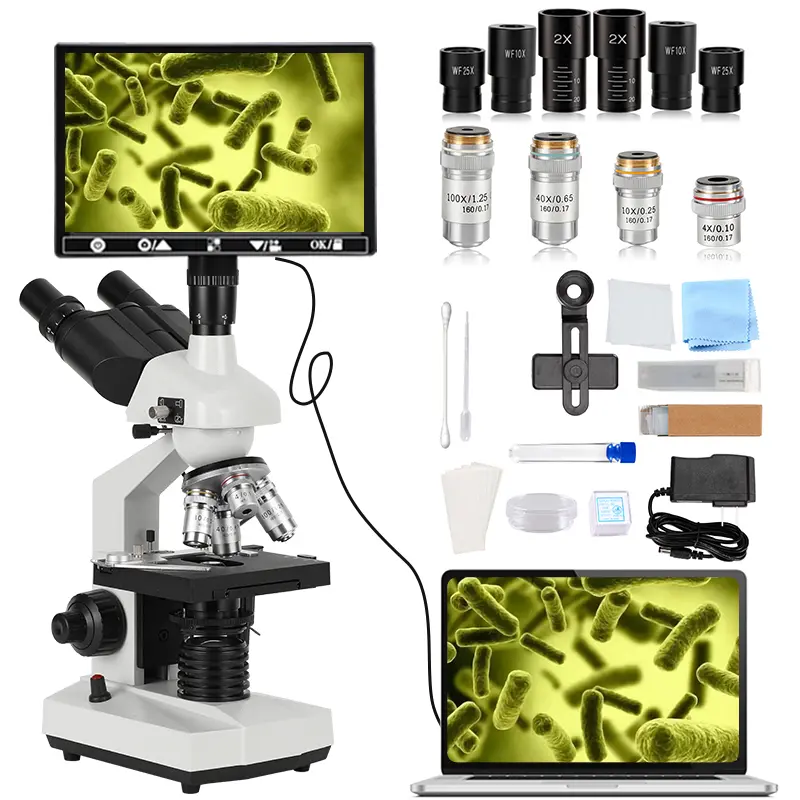 Laboratory Grade Trinocular Digital Microscope - 40X-5000X Magnification, Dual Mechanical Stage, HD USB Camera for Adult Educational & Office Use