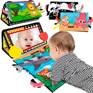 Mother Day Baby Toys 0-6 Months - Tummy Time Toy Baby Mirror Infant Toys with Cloth Book - Black and White High Contrast Baby Toy for Newborn - Montessori Sensory Toy 0 2 3 4 5 6-12 Months Boy Girl Shower Gifts, Baby Shower Gifts