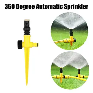 360° Adjustable Sprinkler: Yellow (with tandem nozzle) 360° rotating automatic irrigation system for gardens and lawns, adjustable from 90°/180°/360°, suitable for outdoor lawns, gardens, and courtyards.