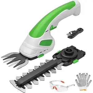 Cordless Grass Shear & Hedge Trimmer 7.2V Handheld Electric Grass Trimmer with 2 * 2000mAh  2 in 1 Lightweight Shrub Trimmer Type-C  for Small Bushes, Lawn Edging & Garden Green