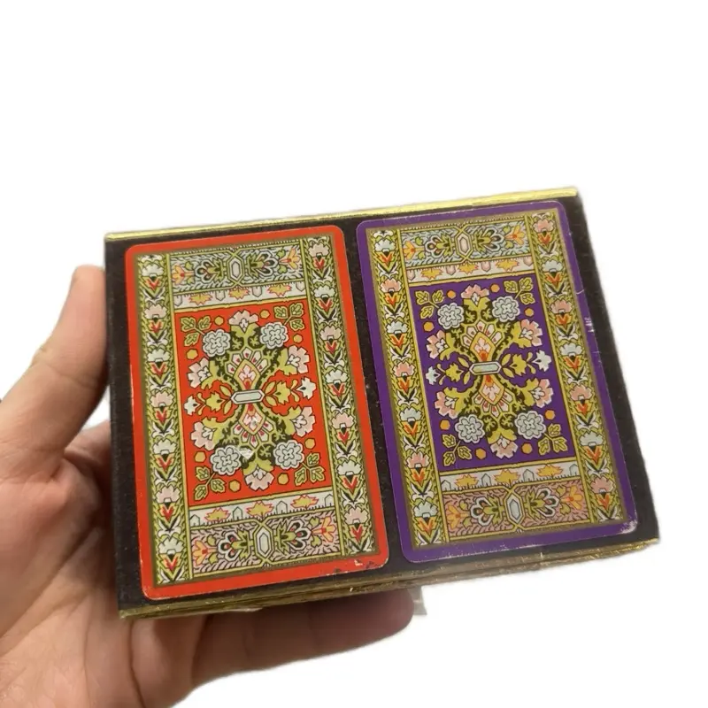Vintage Congress Playing Cards Boxed Set Made for General Electric with Colorful Floral Designs on Orange and Purple Sides