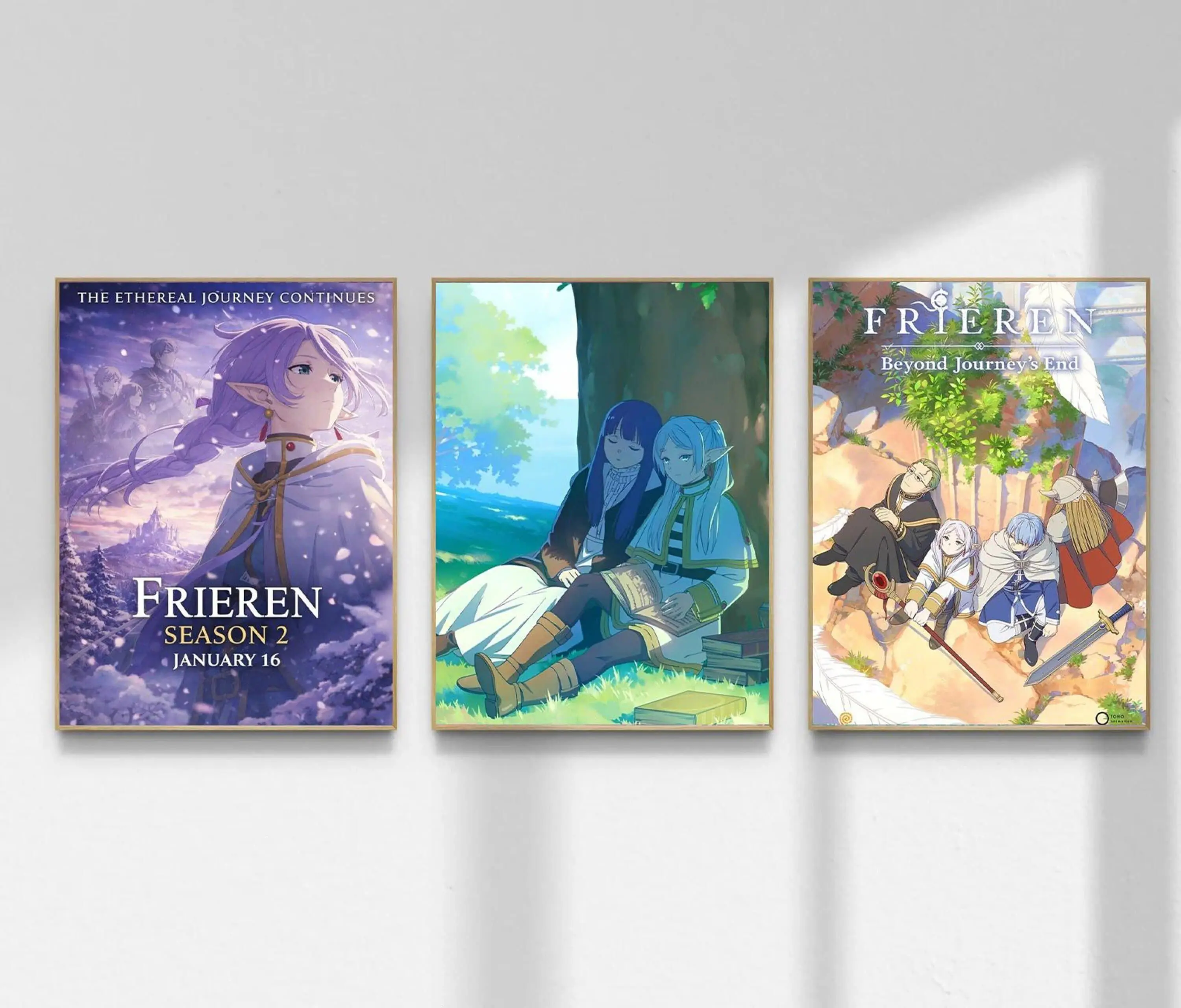 Frieren Beyond Journey's End Anime Poster Set of 3, Fantasy Elf Mage Wall Art, Manga Decor Print