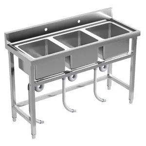 3 Compartment Sink of Stainless Steel,Freestanding Commercial Utility Basin with 14" L x 14" W x 10" D Bowl,Heavy Duty Utility Sink for Bar, Industrial,Food Trucks (51" Triple Bowls)