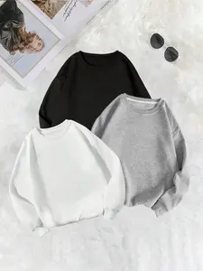 Women's Solid Color Drop Shoulder Sweatshirt, Casual Long Sleeve Round Neck Pullover for Fall & Winter,   Ladies' Clothes for Daily Wear