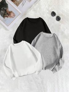 women's solid color drop shoulder sweatshirts, casual long sleeve round neck pullover for fall & winter, knitwear, ladies' clothes for daily wear, sweatshirts for women