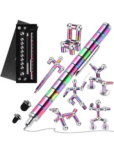 Rainbow Magnetic Ballpoint Pen, Deformable Magnet Fidget Pen with Stylus Tip, Extra Refills, Stress Relief, Cool Desk Gadget for Students & Adults