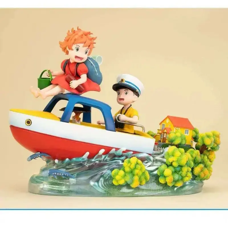 14cm Anime Ponyo and Sosuke Boat Scene PVC Figure – Desktop Ornament, Cartoon Model Toy, Car Decoration, Fan Gift