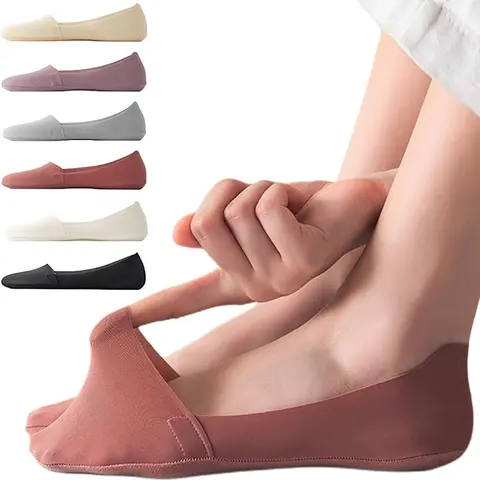 Women's No-Show Invisible Boat Socks - 5/10 Pairs Basic Breathable Plain Sporty Sports Socks for Women, Ice Silk Fabric, Anti-Skid Grip, Polyester Secure Fit, Machine Washable for Athletic Training, All-Day Wear
