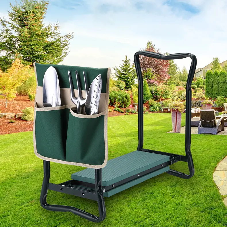 2-in-1 Foldable Kneeler-Seat - Light Sturdy Garden Helper with Tool Kit, Accessories, Hassle-Free Storage, Ergonomic Height, Reduces Knee & Back Strain, Fits All Small Gardening Tools, Ideal Gift for Seasoned Gardeners