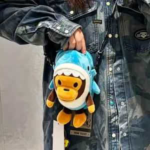 Cute Monkey Plush Crossbody Bag 5 Styles Cartoon Animal Sling Bag Mini Phone Purse with Detachable Strap for Kids & Teens