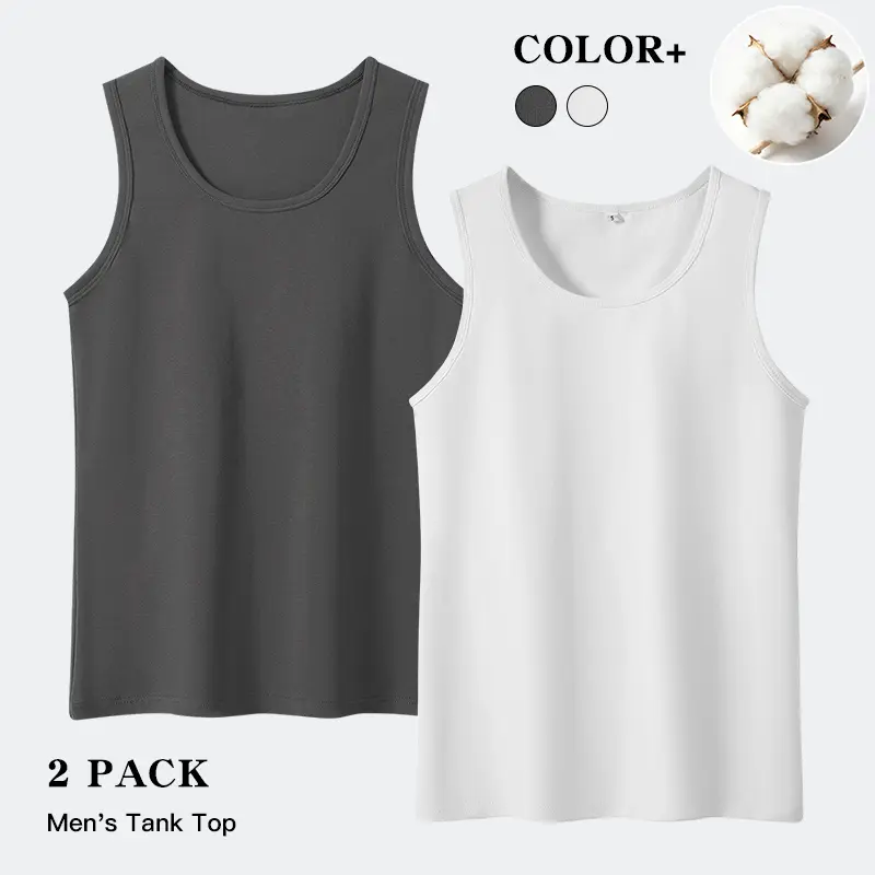 Men’s Crew Neck Tank Top, 2-Pack – Premium Pure Cotton Sleeveless Base Layer, Soft & Comfortable, Versatile for Everyday Fitness