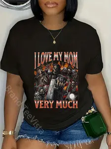 Men's 100% Cotton Distressed Streetwear Tshirt - Unisex Vintage Short-Sleeve, Playful Funny Hard Skeleton Meme Bootleg Graphic, Casual Round Neck Menswear Top with "I Love My Mom Very Much" Print, Machine Washable