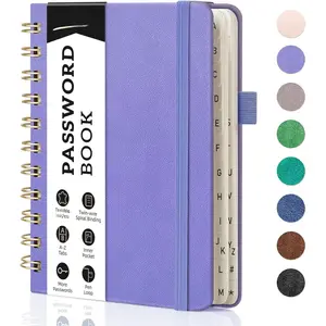 Password Book with Alphabetical Tabs, Spiral Password Keeper Book for Seniors, Internet Password Notebook Password Journal Logbook Log in Detail, Small - 4.7''x 6'' (Purple)