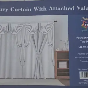 Haili Luxury Curtain With Attached Valance 53" Two Panel Jacquard Fabric with Tassels RN151273